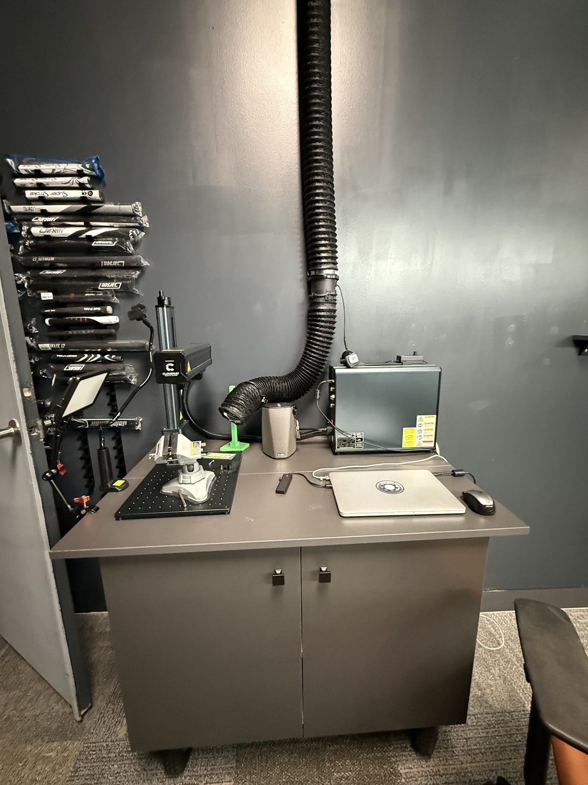 Laser engraving station & grip wall